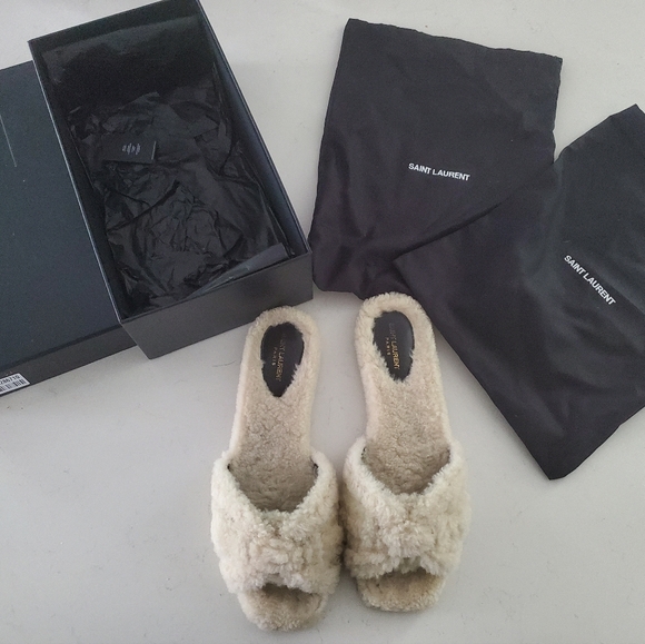 Saint Laurent Shearling Tribute Flat Sandals 40 - Picture 6 of 9
